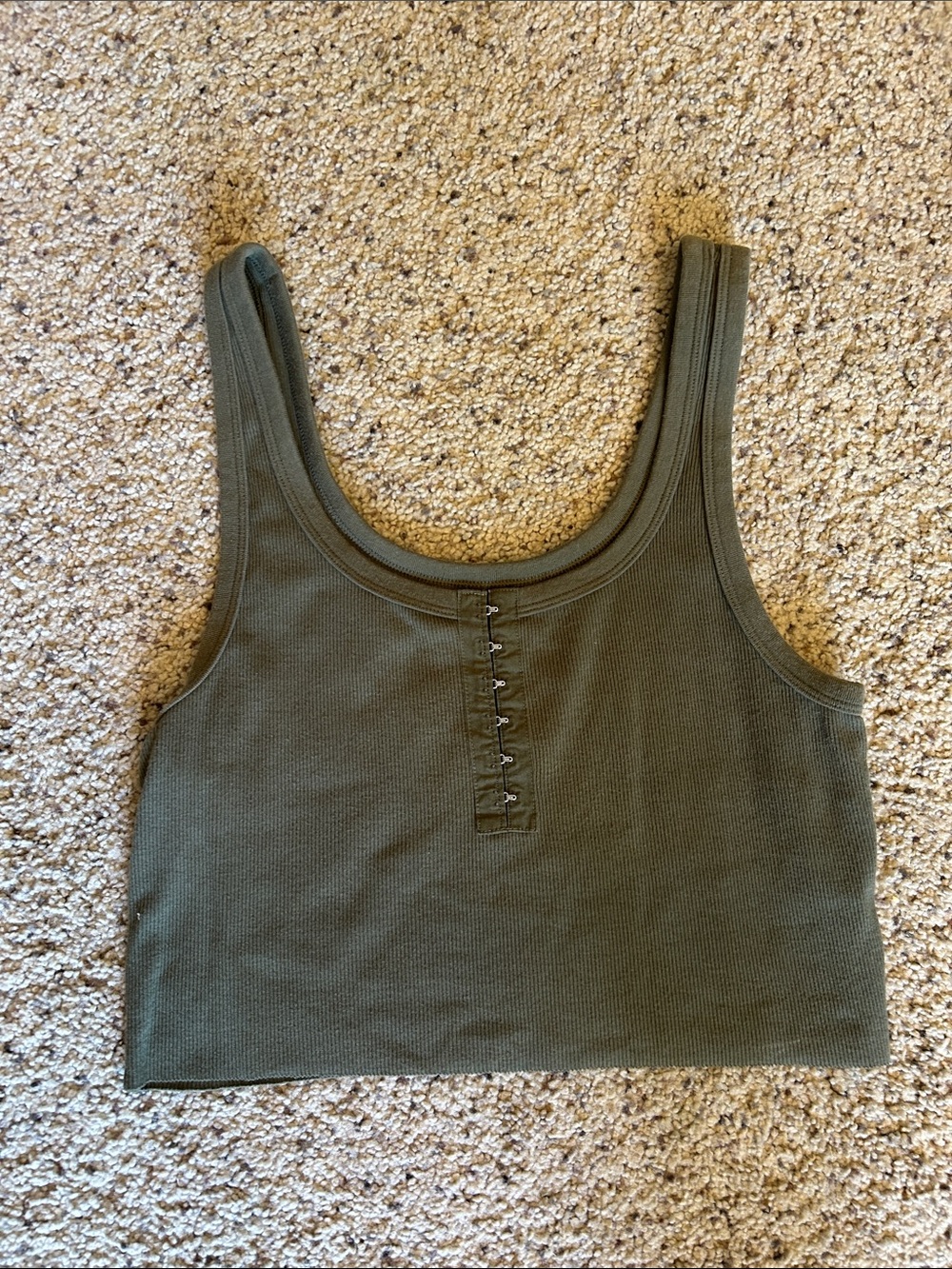 aerie Olive Ribbed Hook-Front Cropped Tank